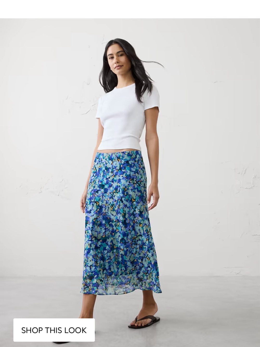 Banana Republic Factory Blue Floral Petite Midi Skirt - Women